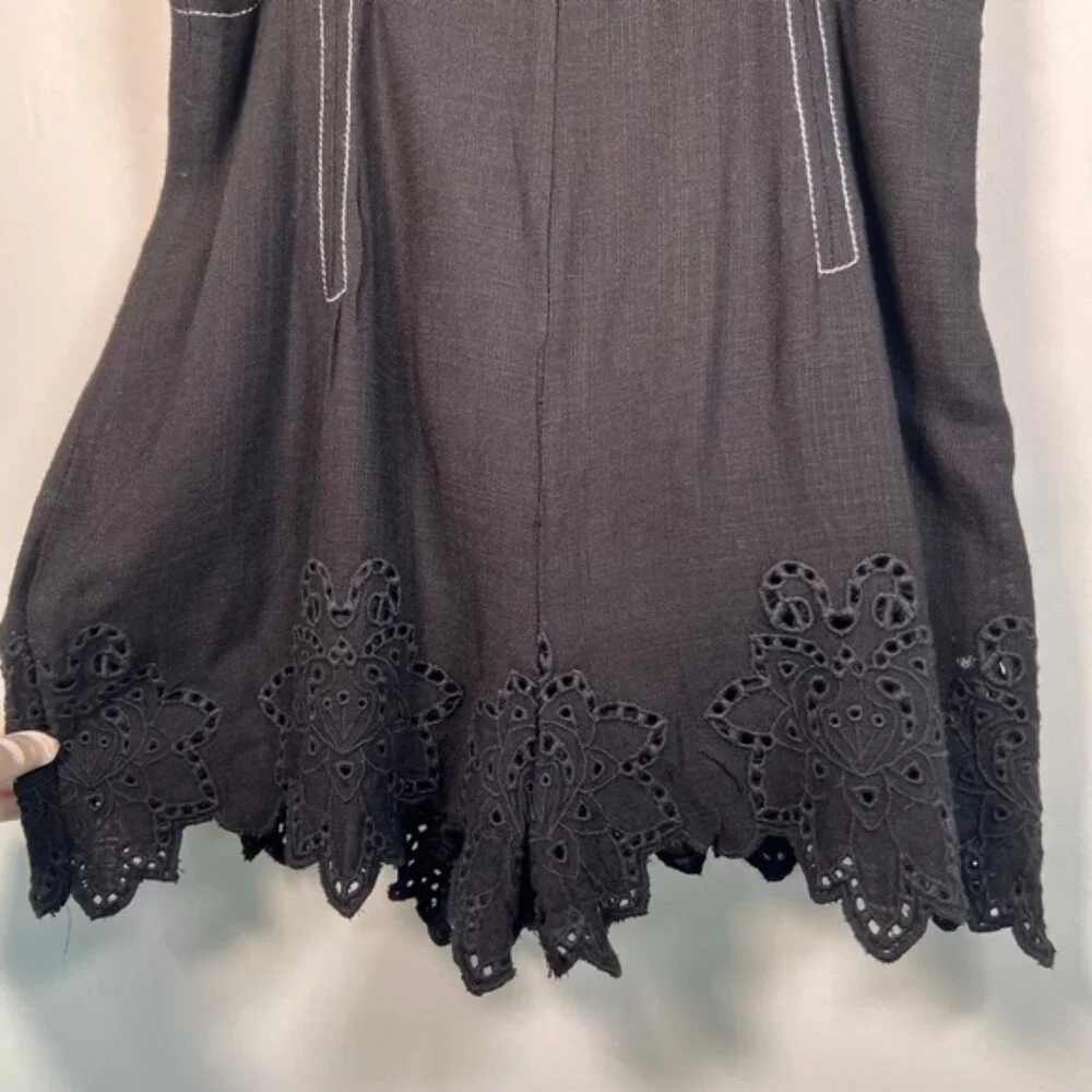NWT ZARA Short Jumpsuit Topstitching Eyelet‎ Embroidery Hem Straps 7200/113 XS